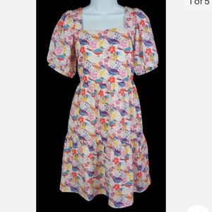 JADE melody tam floral and bird puffy sleeve dress